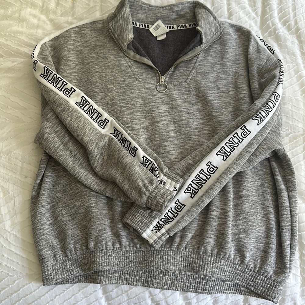 Pink quarter zip cropped sweatshirt